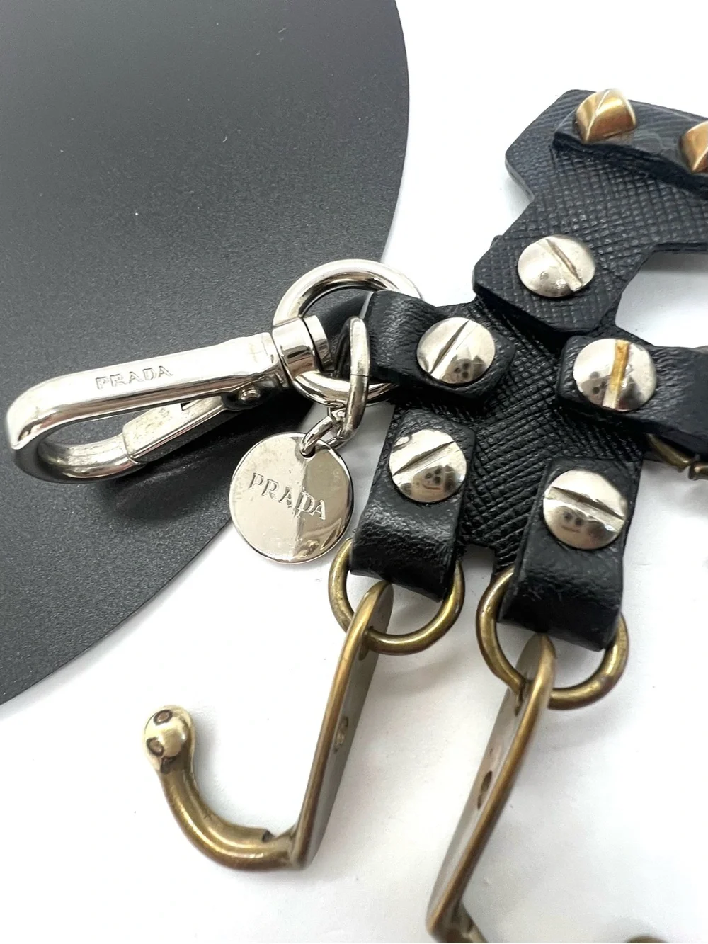 Prada Edward Robot Trick Black Saffiano Leather Keychain Bag Charm
